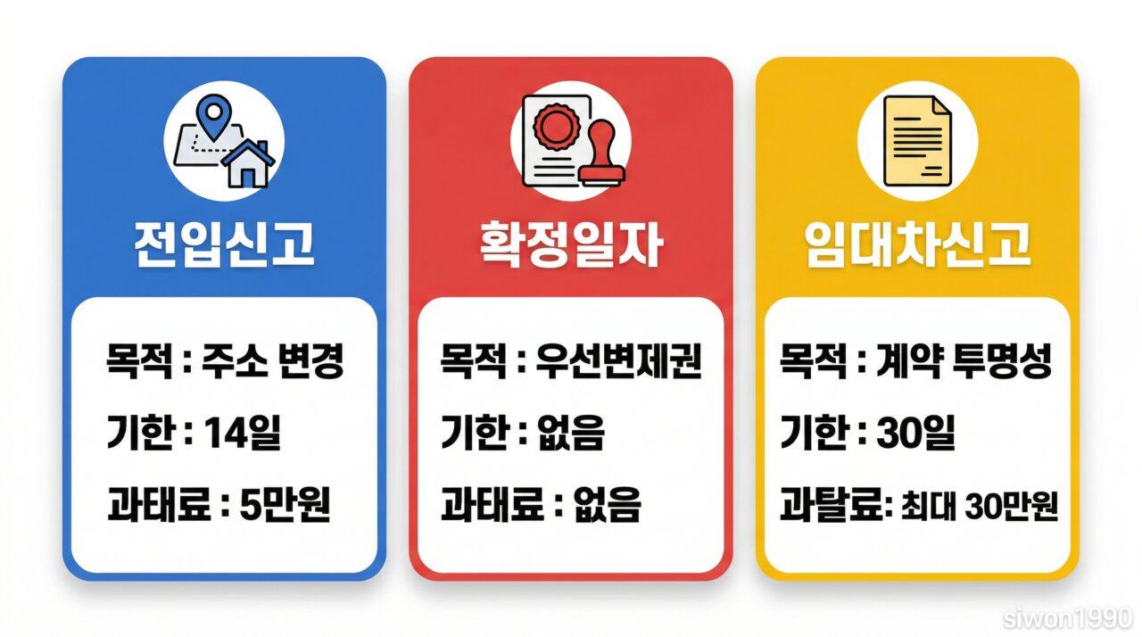 전입신고 방법 확정일자 임대차신고 비교표