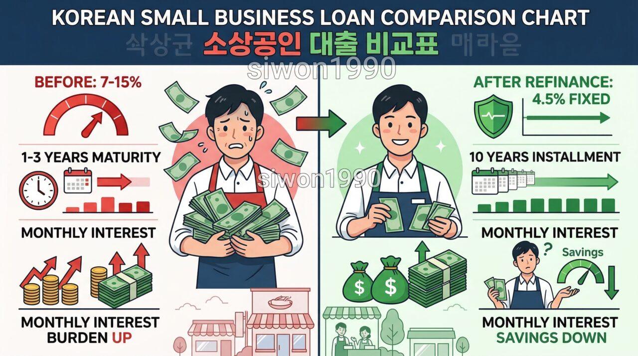 소상공인 대환대출 전후 금리 이자 비교 인포그래픽