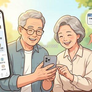 65세 이상 정부지원금 혜택을 확인하는 어르신 부부