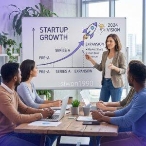 창업도약패키지 지원을 위해 사업 전략을 준비하는 스타트업 팀