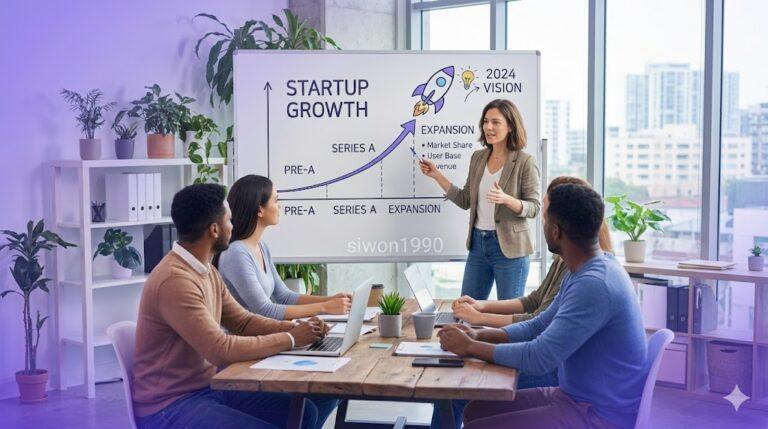 창업도약패키지 지원을 위해 사업 전략을 준비하는 스타트업 팀