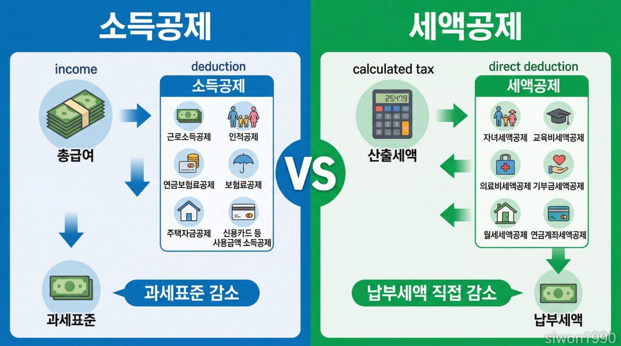 연말정산 환급 소득공제 세액공제 차이 비교 인포그래픽