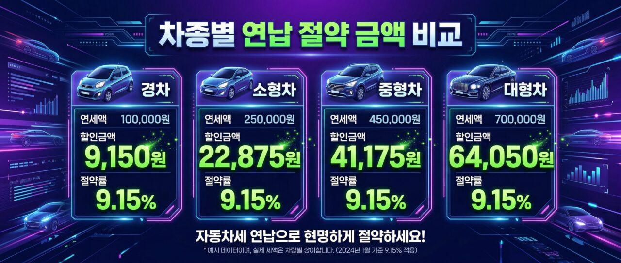 차종별 절약금액 비교표 카드