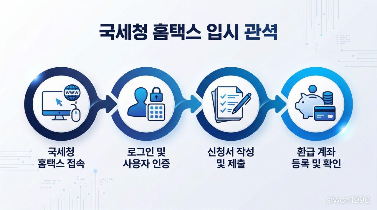 근로장려금 정기신청 홈택스 신청방법 4단계 플로우차트