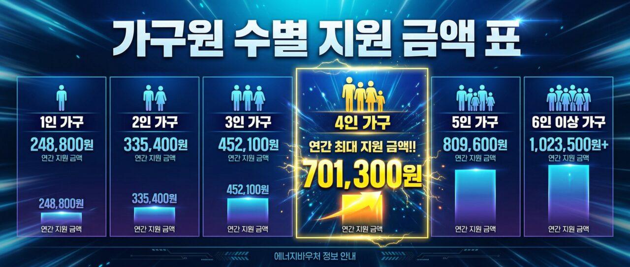 가구원 수별 지원 금액 표 카드