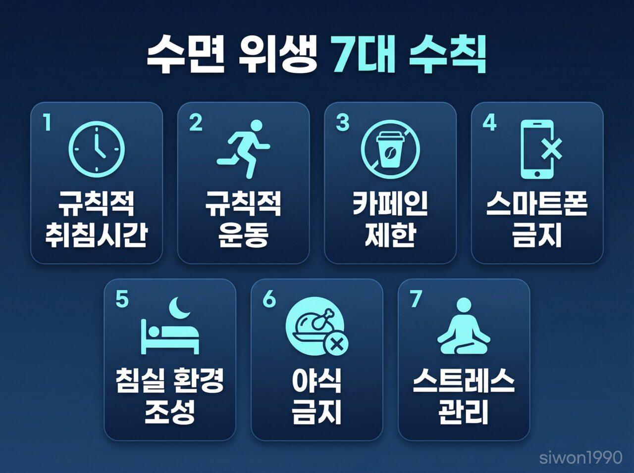 수면의 질 높이는 7가지 수면 위생 규칙 인포그래픽