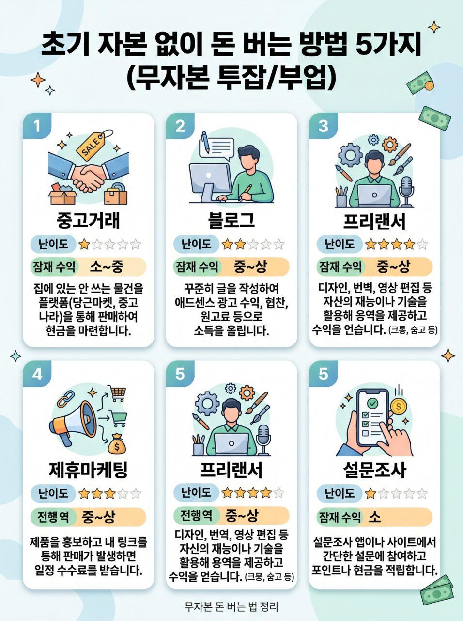 돈없이 돈버는 방법 비교표