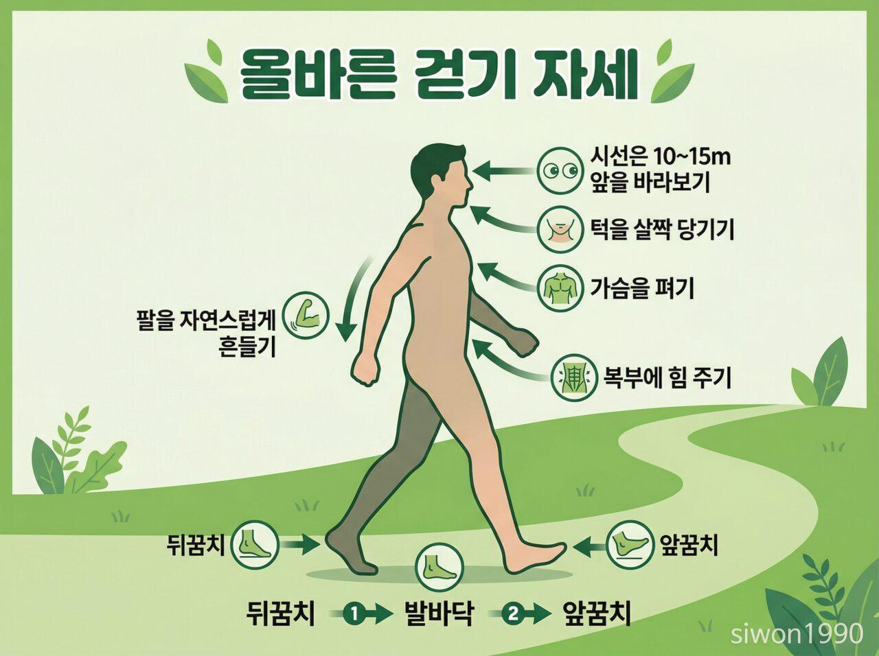 걷기 운동 올바른 자세 부위별 포인트 인포그래픽