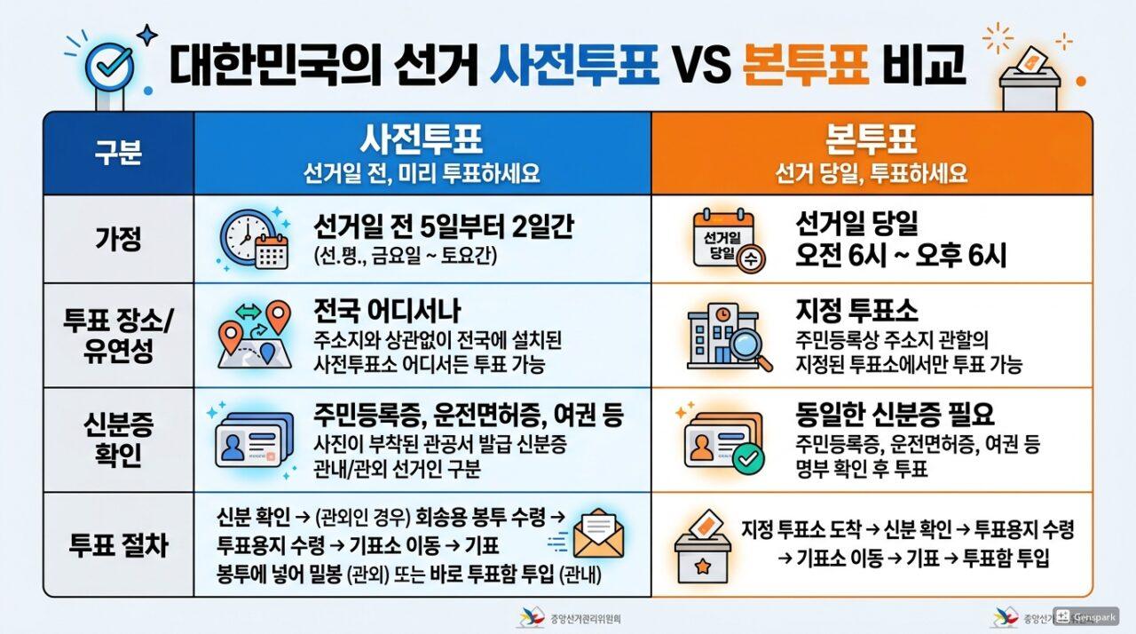 사전투표 vs 본투표 차이점 — 장소 준비물 방법 비교