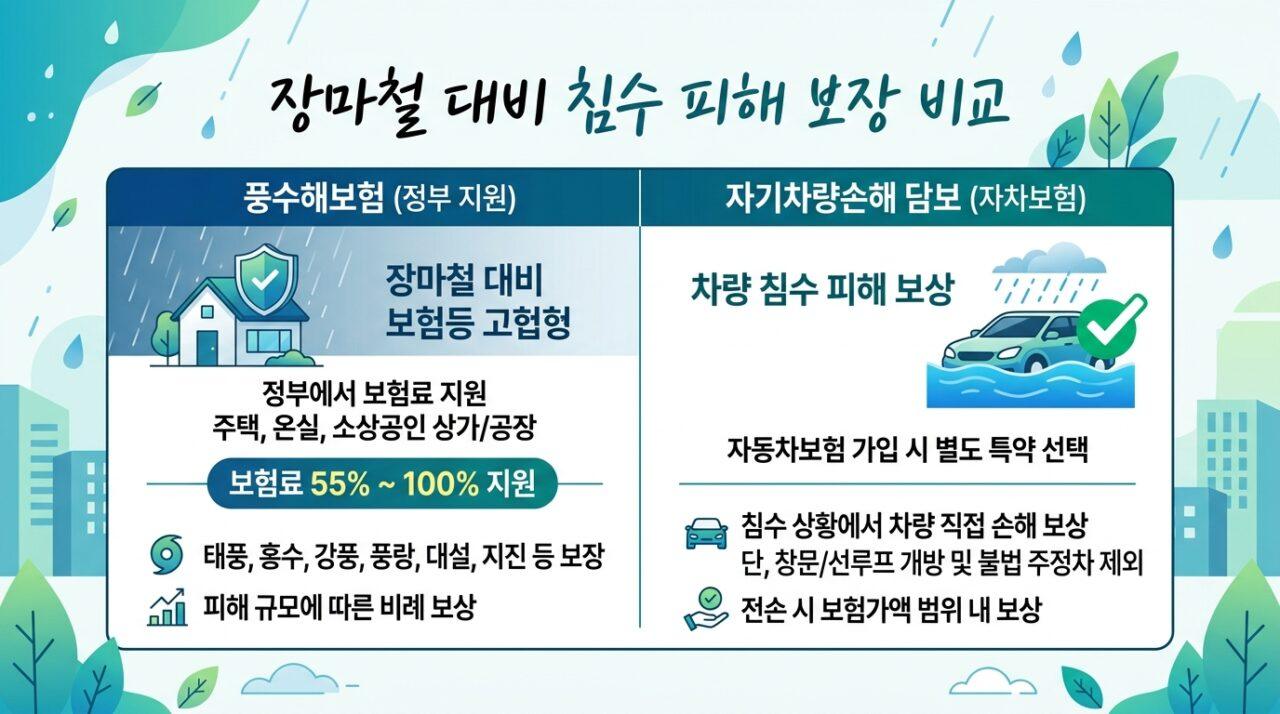 풍수해보험 정부지원 보험료 55퍼센트 자동차 침수 보험 보상 범위 비교