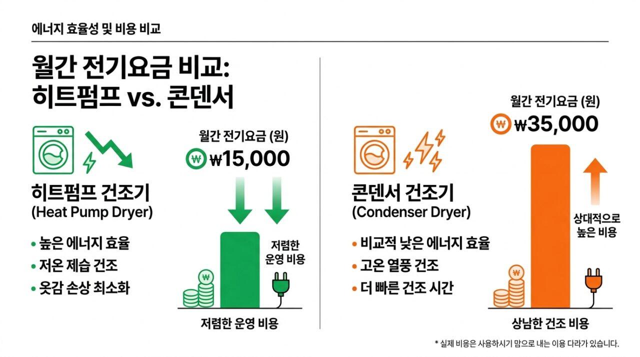 히트펌프 건조기와 콘덴서 건조기 전기세 비교표