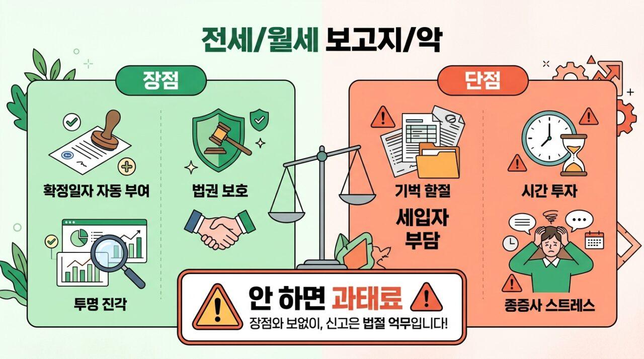 전월세 신고제 장점과 단점 비교 분석 — 확정일자 자동 부여와 세입자 부담 구조