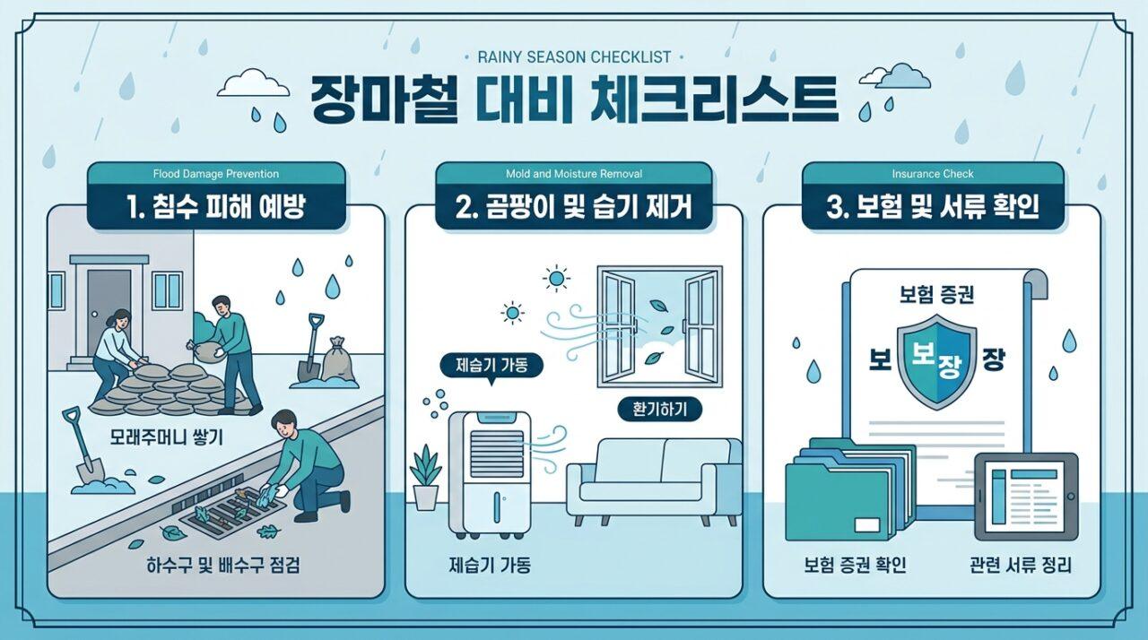 장마철 대비 완벽 가이드 | 침수·곰팡이·보험 총정리 (2026)
