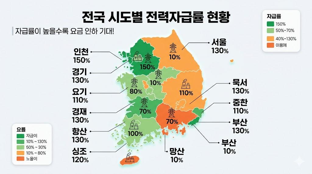 전국 시도별 전력자급률 비교 인천 부산 서울