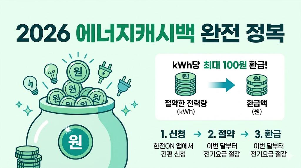 2026 에너지캐시백 신청 방법 — kWh당 최대 100원 환급·조건·한전ON 앱 총정리