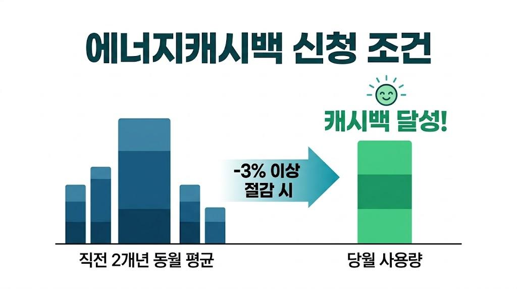 에너지캐시백 신청 조건 — 직전 2개년 동월 대비 3% 이상 절감 조건 설명