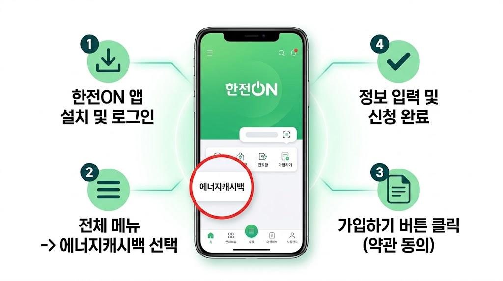 한전ON 앱 에너지캐시백 신청 방법 — 앱 설치부터 신청 완료까지