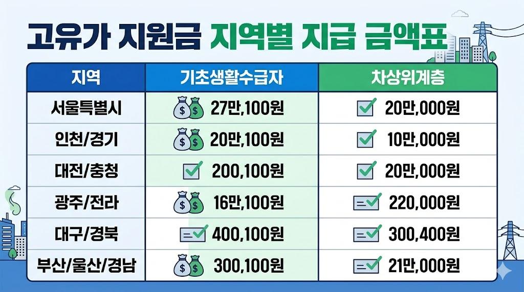고유가 지원금 지역별 금액표