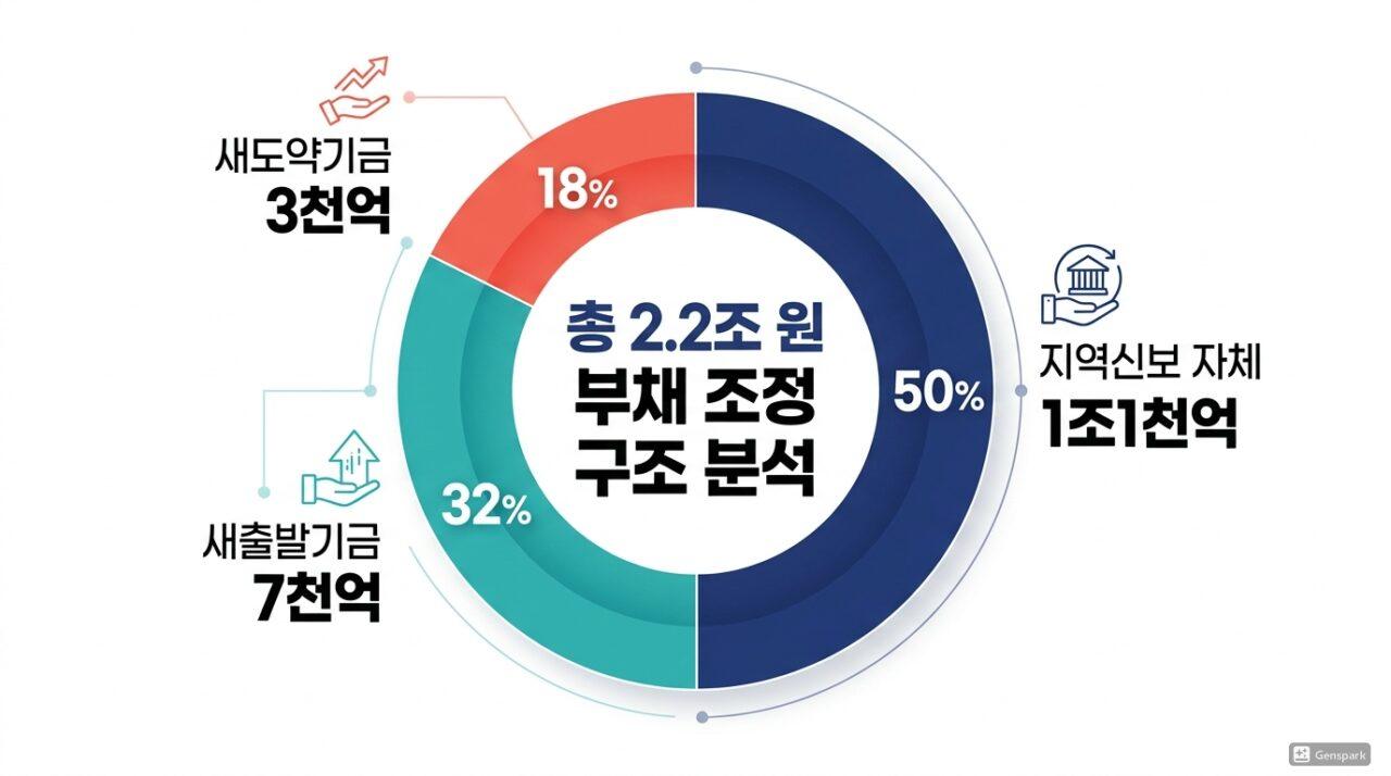 소상공인 부실채권 2조2천억 정리 구성 지역신보 새출발기금 새도약기금 도넛차트