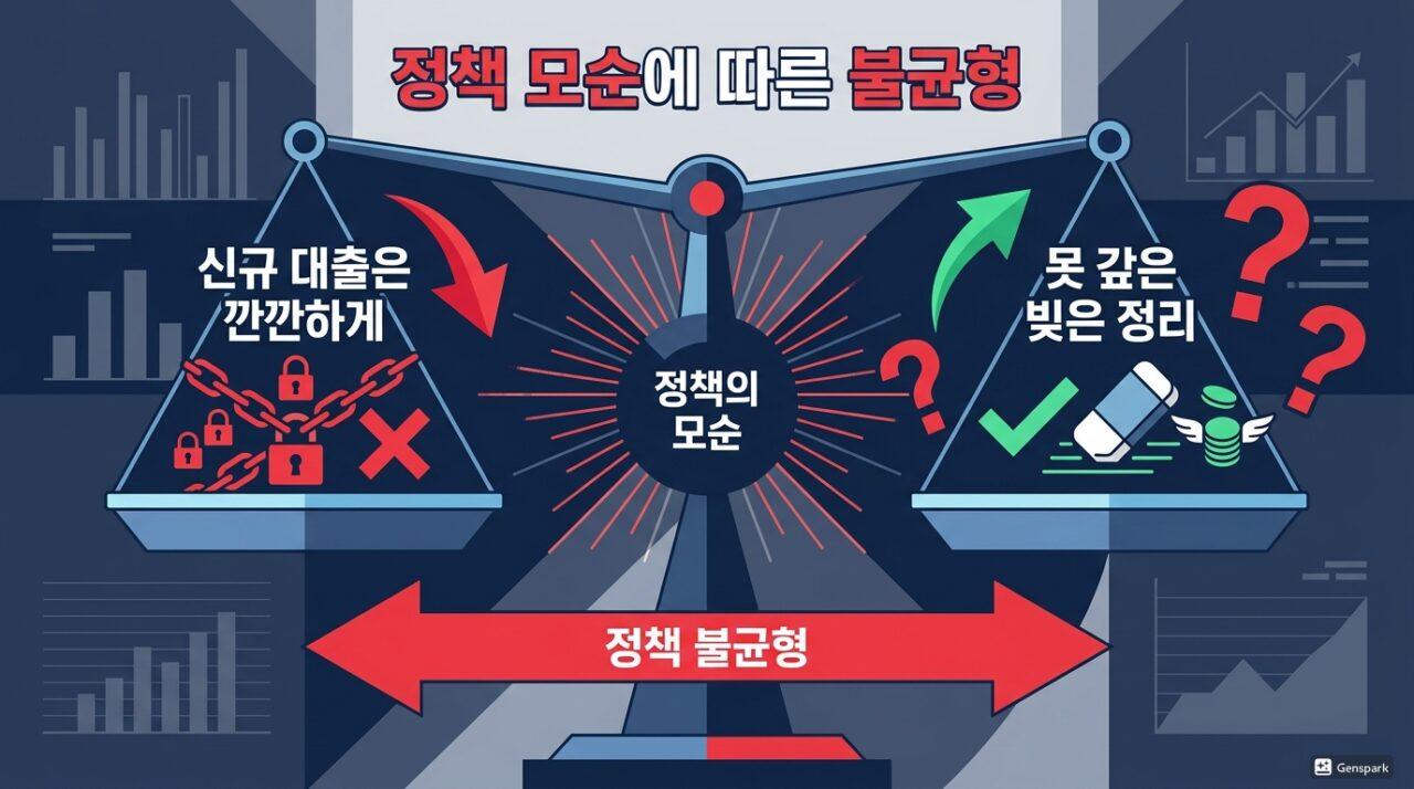 소상공인 신규보증 허용과 전액보증 폐지 형평성 논란 양팔저울 인포그래픽