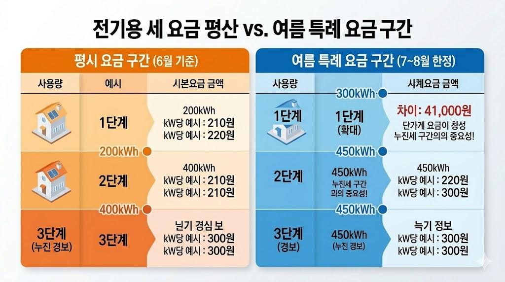 여름 특례 구간 vs 평시 구간 비교 — 7~8월 누진세 완화 얼마나 유리한가