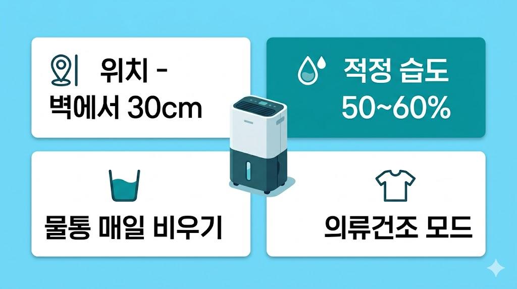 제습기 올바른 위치와 적정 습도 50~60% 사용법 인포그래픽