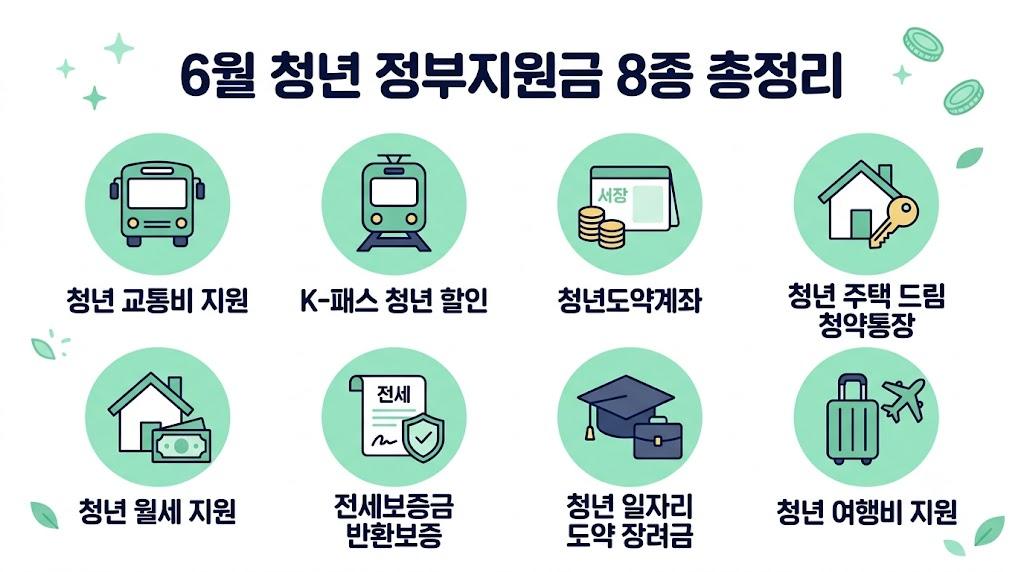 6월 청년 정부지원금 8종 교통 적금 월세 취업 여행 한눈에
