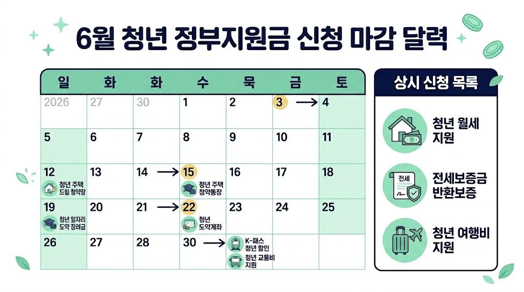 6월 청년 정부지원금 신청 마감 달력 상시 신청 정리