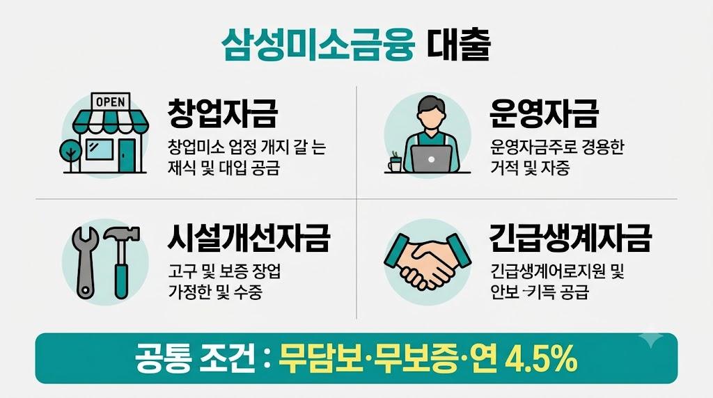 삼성 미소금융 대출 4종 창업 운영 시설 생계자금 비교