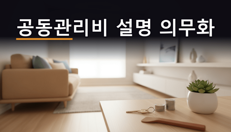 원룸 오피스텔 임대차 계약 전 공동관리비 확인설명 의무화를 상징하는 밝은 원룸 실내와 열쇠, 동전