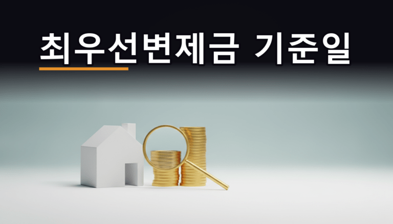 소액임차인 최우선변제금 기준일을 상징하는 흰 집 모형과 동전 더미, 돋보기